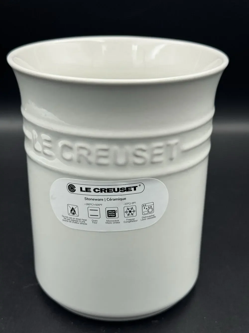 NWT Le Creuset Utensil Crock 1L White Stoneware Kitchen Tool Holder